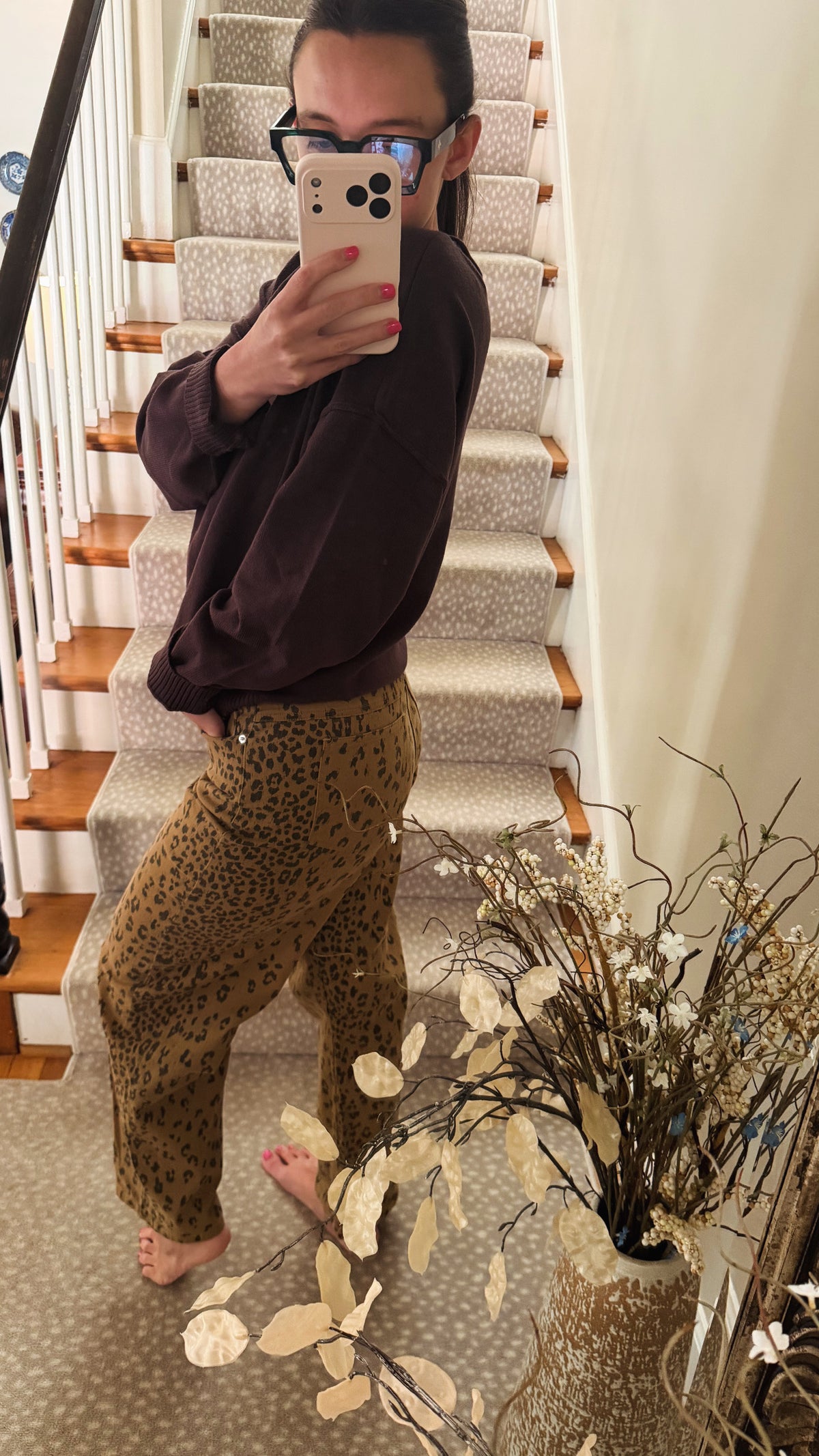 Leopard denim pant