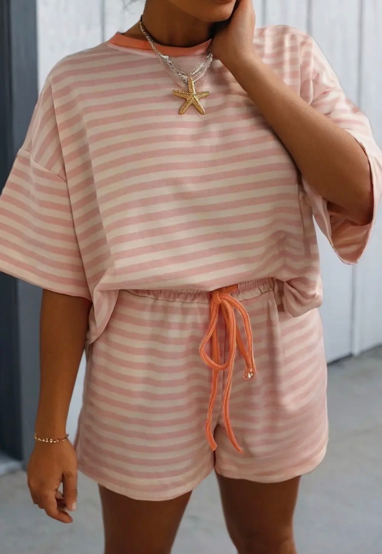 Orange stripe short set