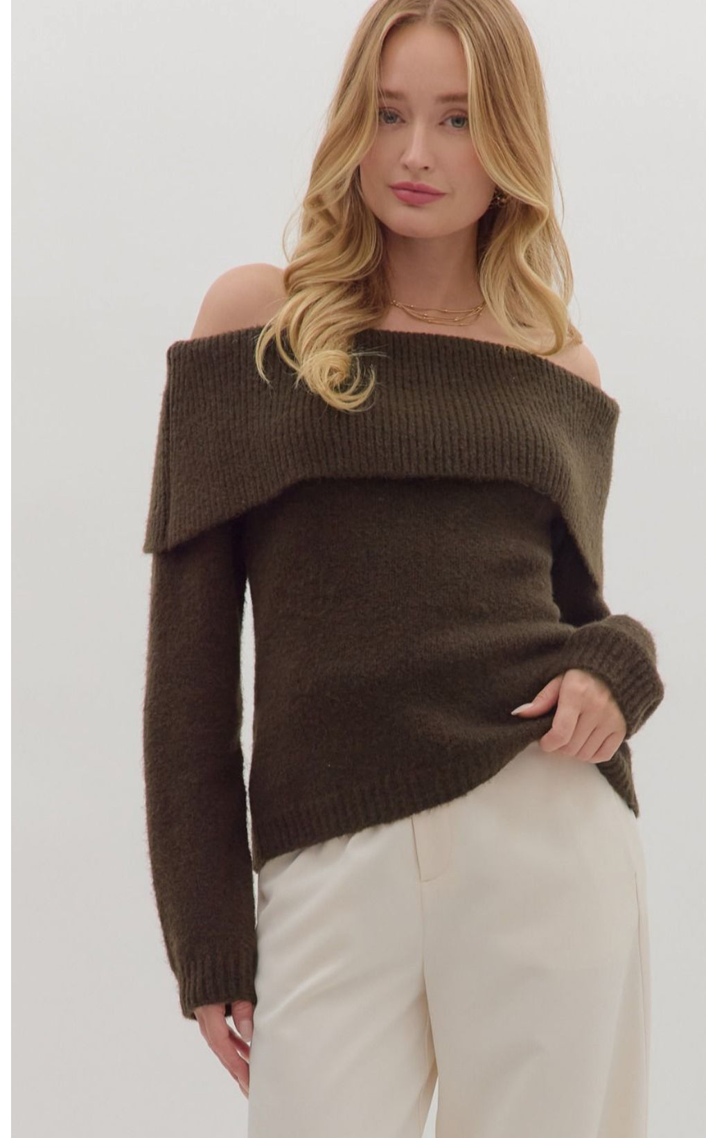 Brown off the shoulder sweater