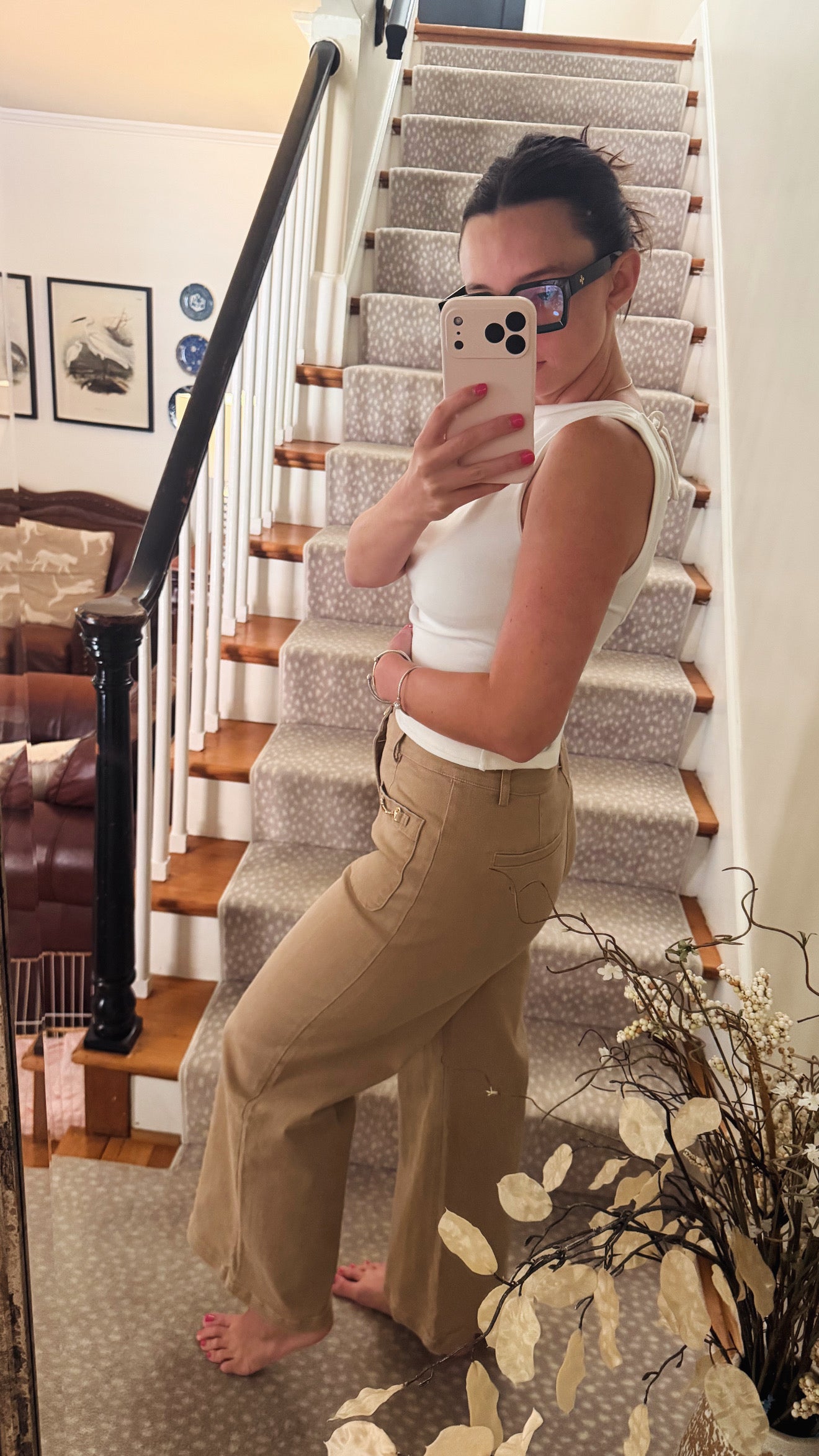 Khaki gold buckle pant