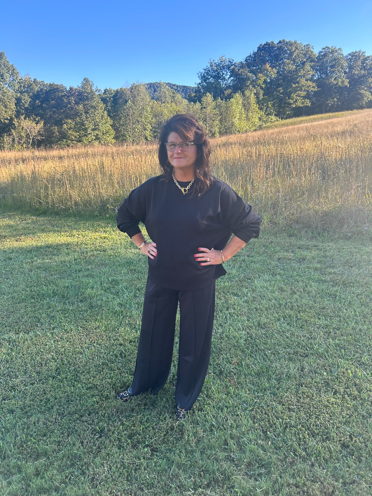 Black front seam pant