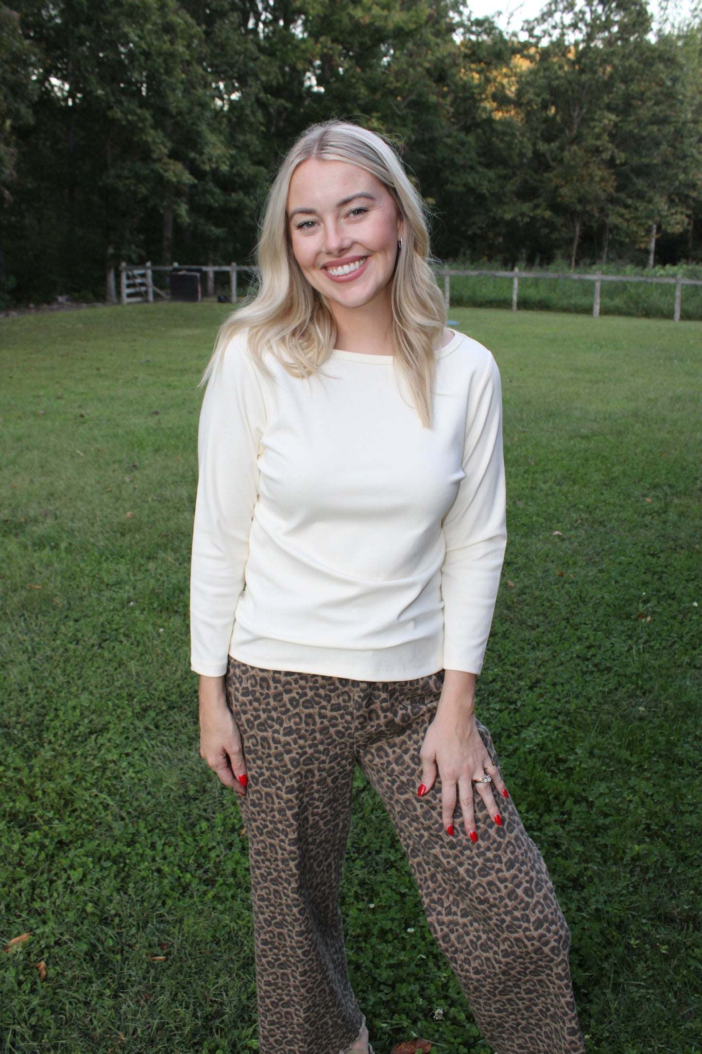 Cream boat neck top