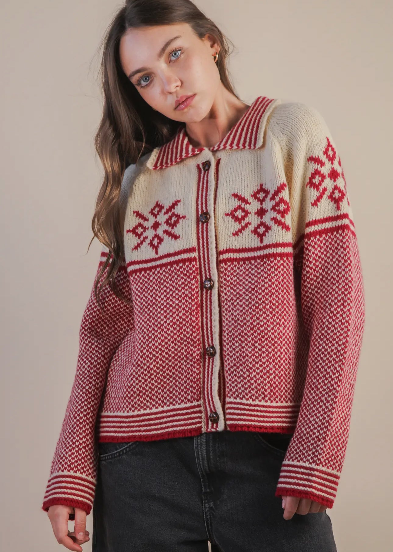 Red winter cardigan