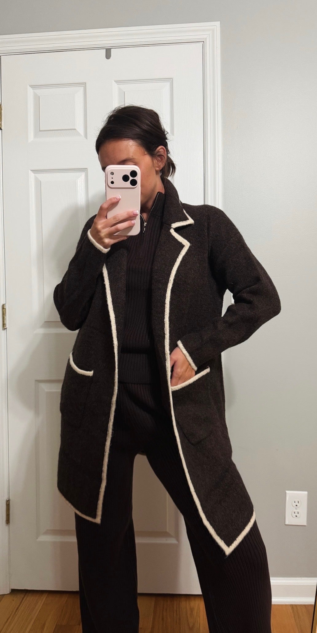 Chocolate brown trim cardigan