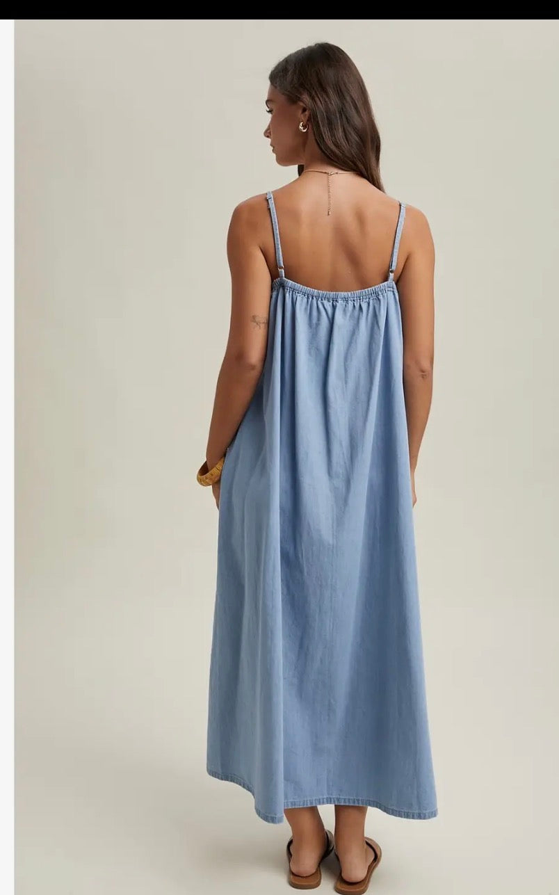 Denim sleeveless maxi