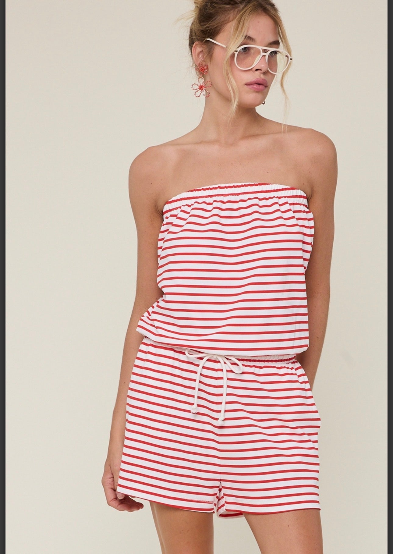 Red stripe romper