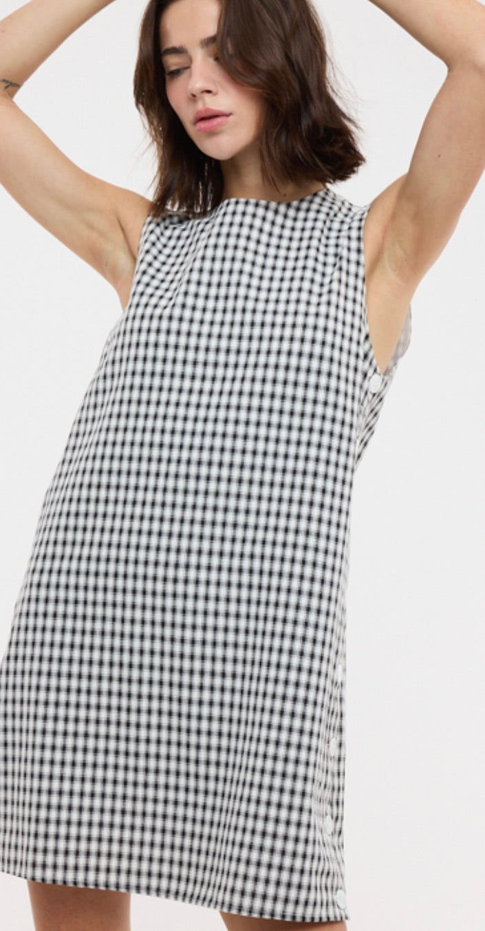 Check mini button dress