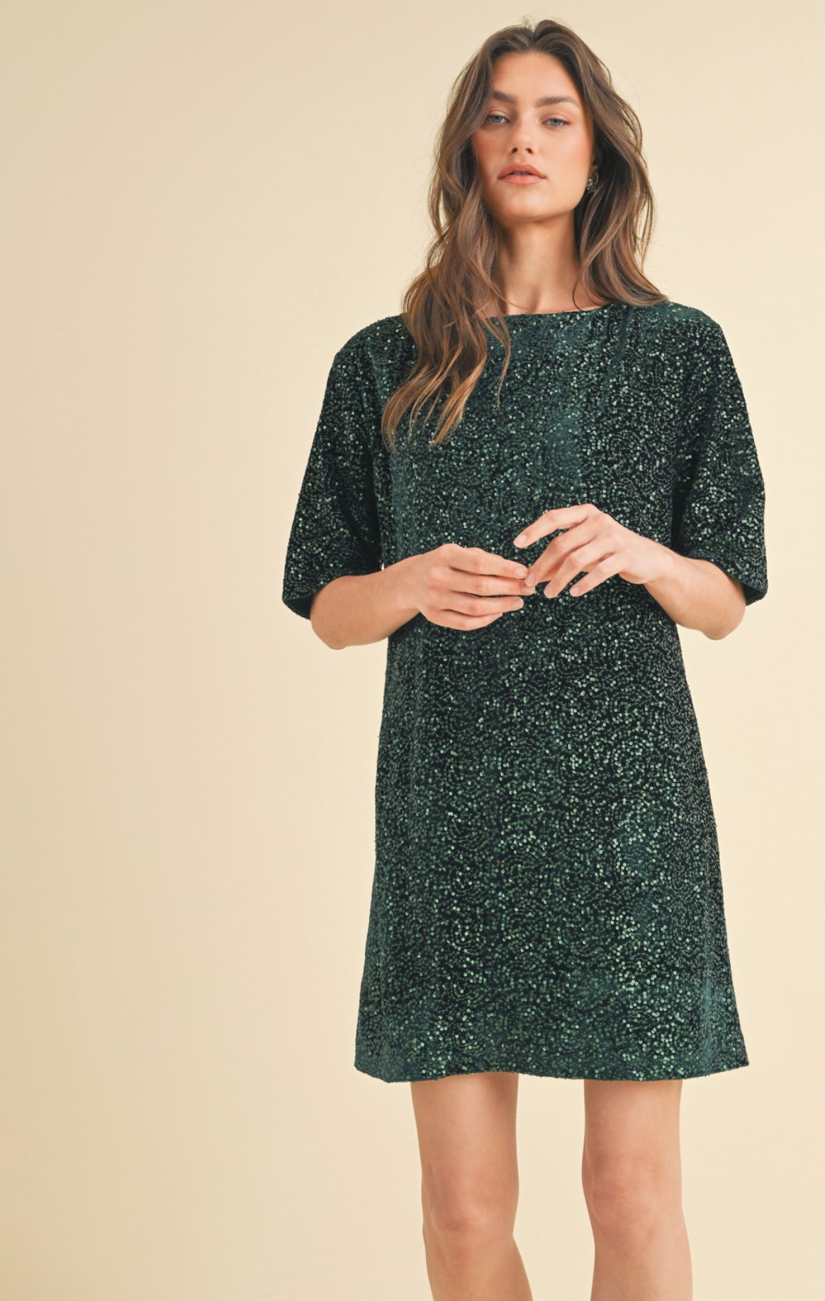 Green sequin mini dress