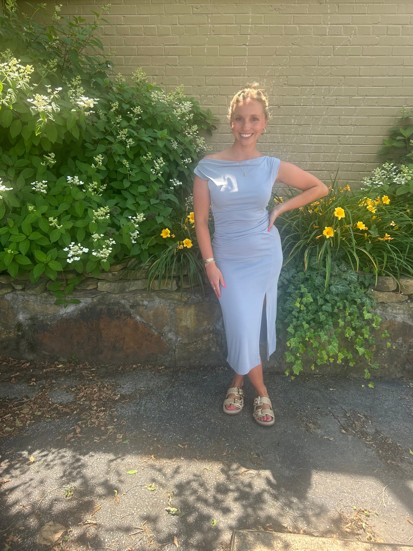 Ice blue fitted dress