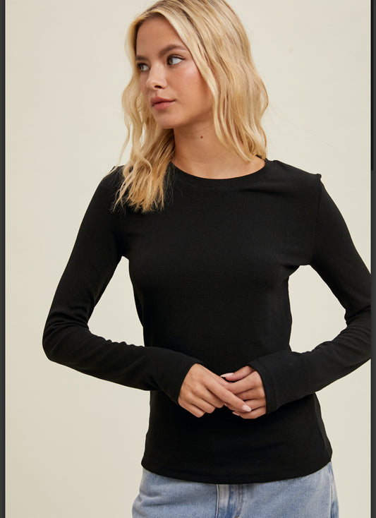 Ribbed black long sleeve tee