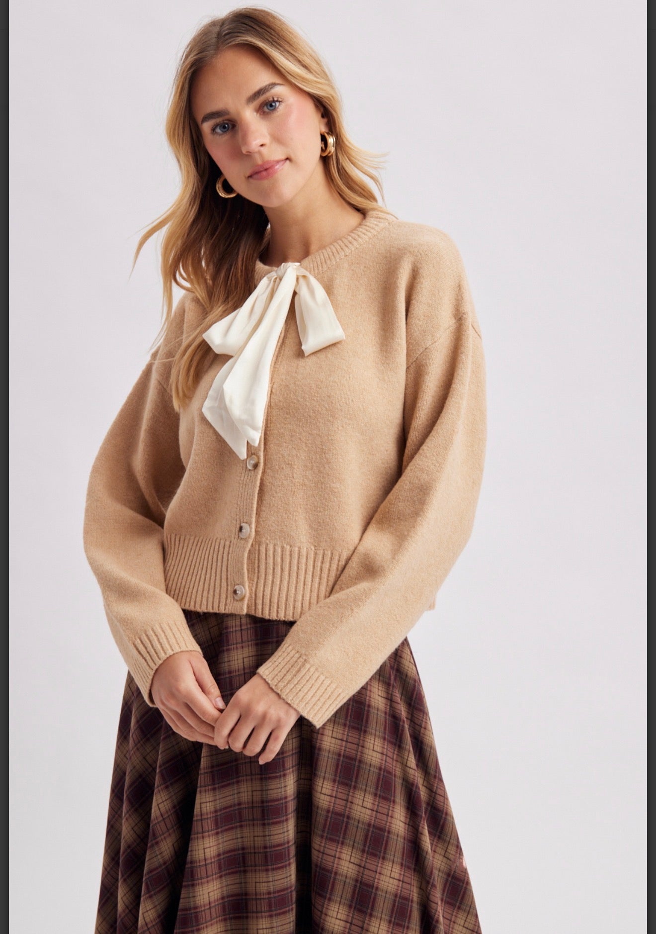 Tan bow cardigan