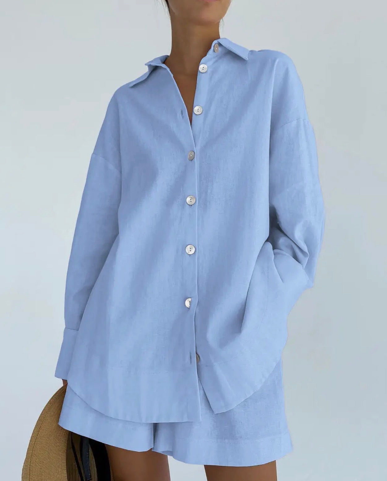 Blue button down set