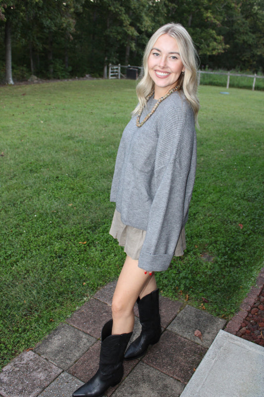 Grey knit pocket sweater