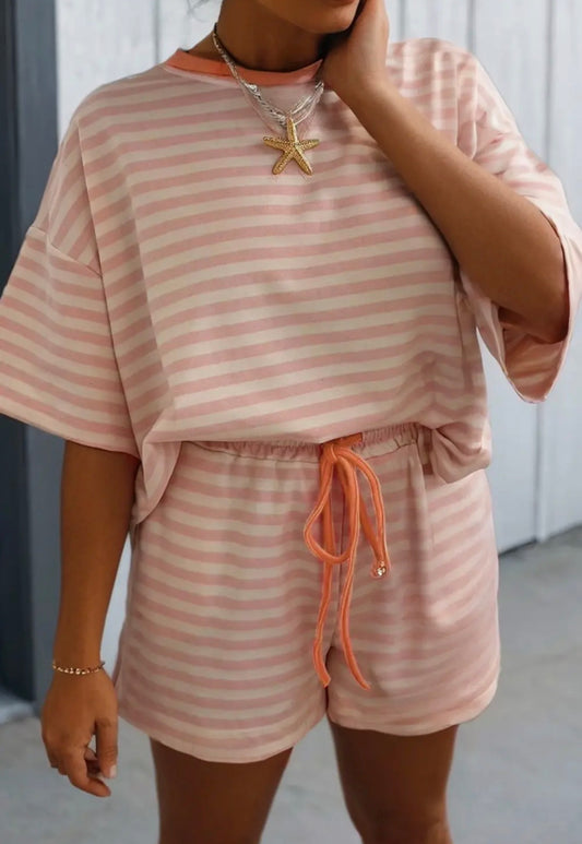 Orange stripe short set