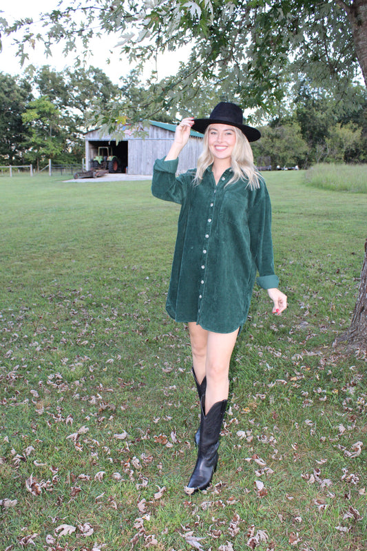 Hunter green corduroy dress