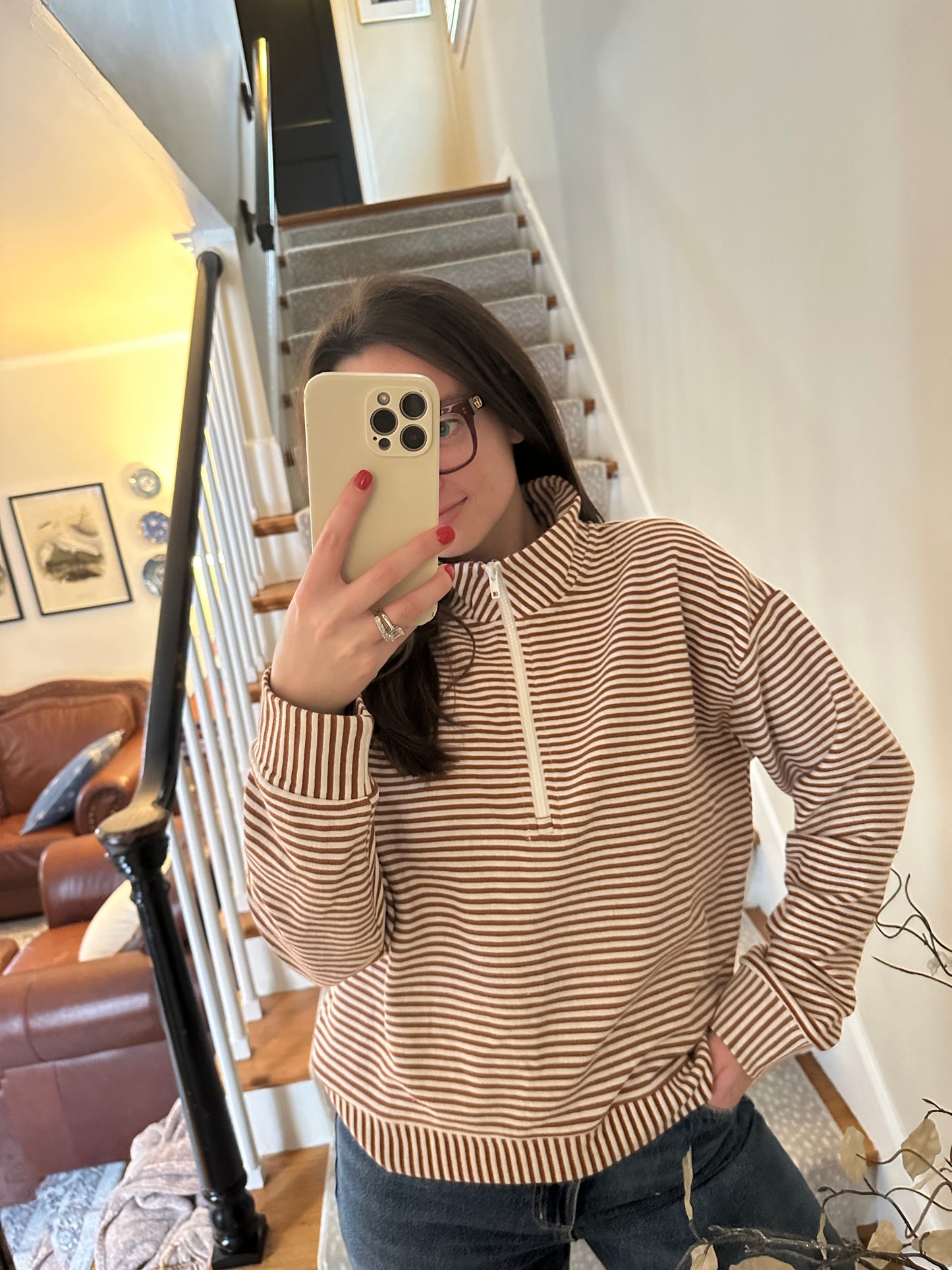 Striped half zip pullover