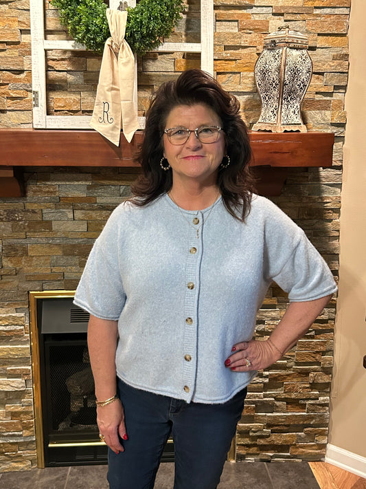 Baby blue short sleeve cardigan