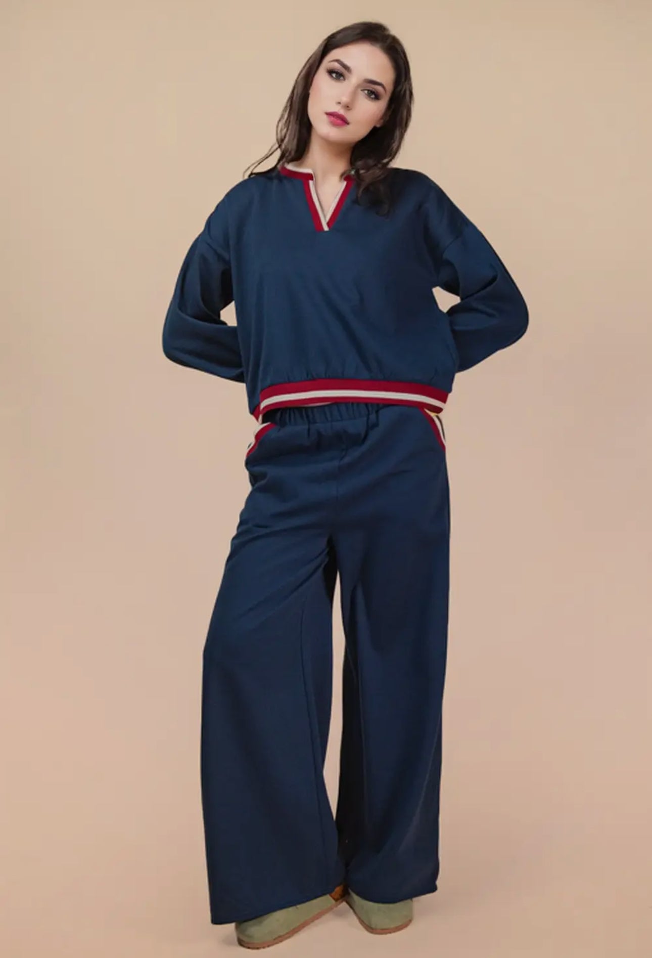 Navy & red pant set