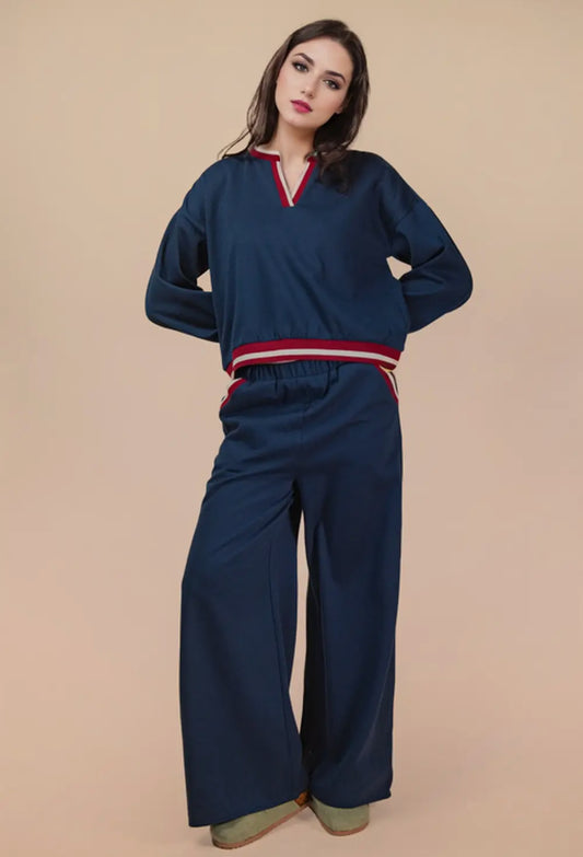 Navy & red pant set