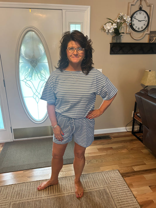 Blue stripe romper