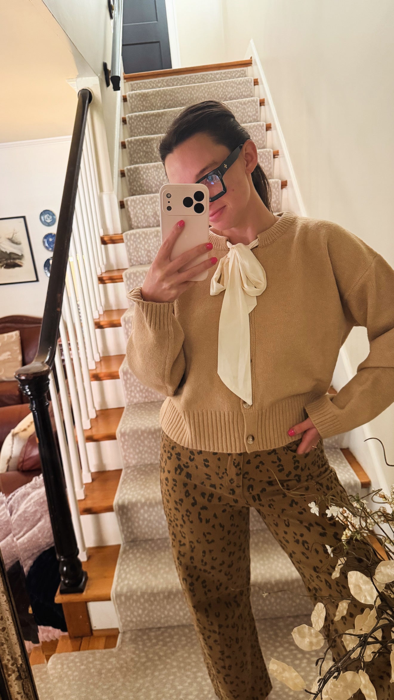Tan bow cardigan