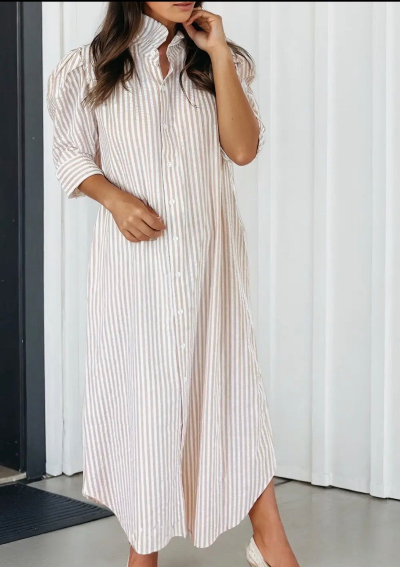 Khaki stripe linen maxi