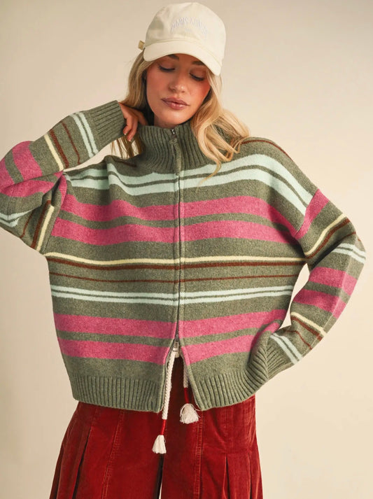 Green stripe cardigan jacket