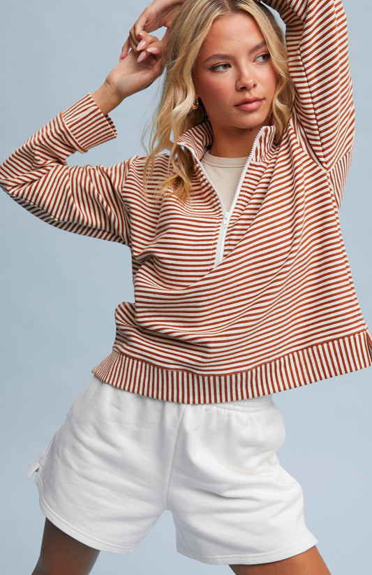 Striped half zip pullover