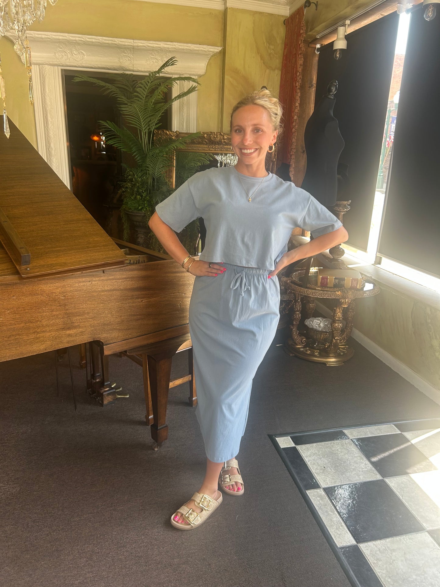 Slate blue skirt set