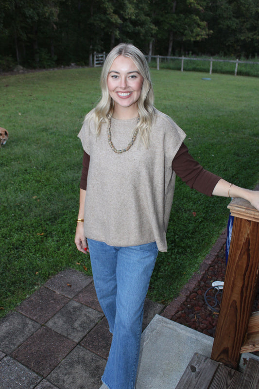 Mocha sleeveless sweater with slits