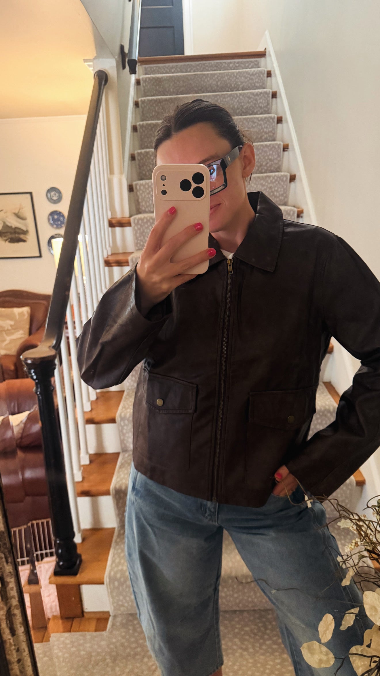 Coffee leather jacket