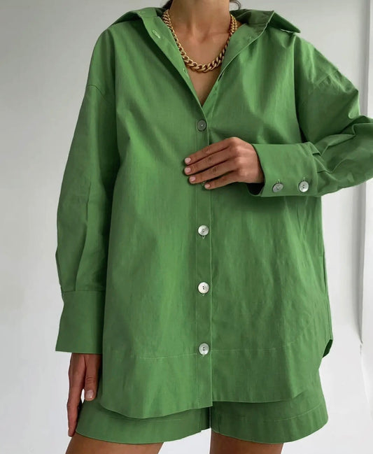Green button down set