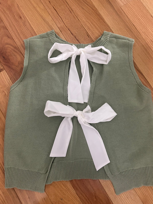 Sage sweater with bow detail