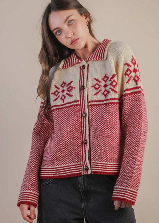 Red winter cardigan