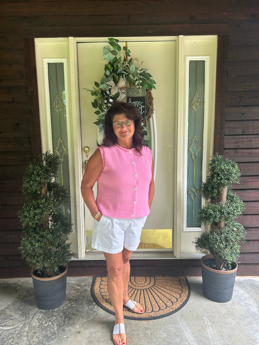 pink sleeveless sweater