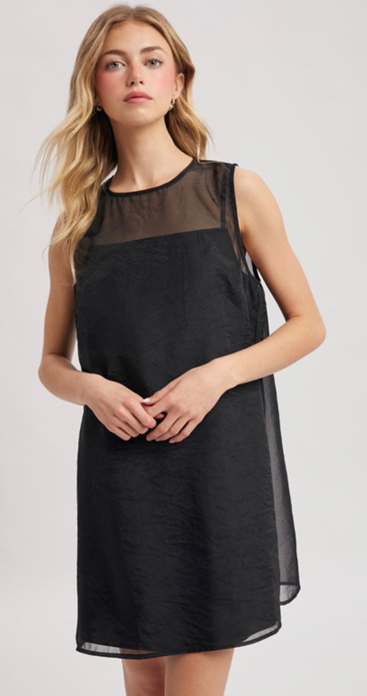 Black organza mini dress