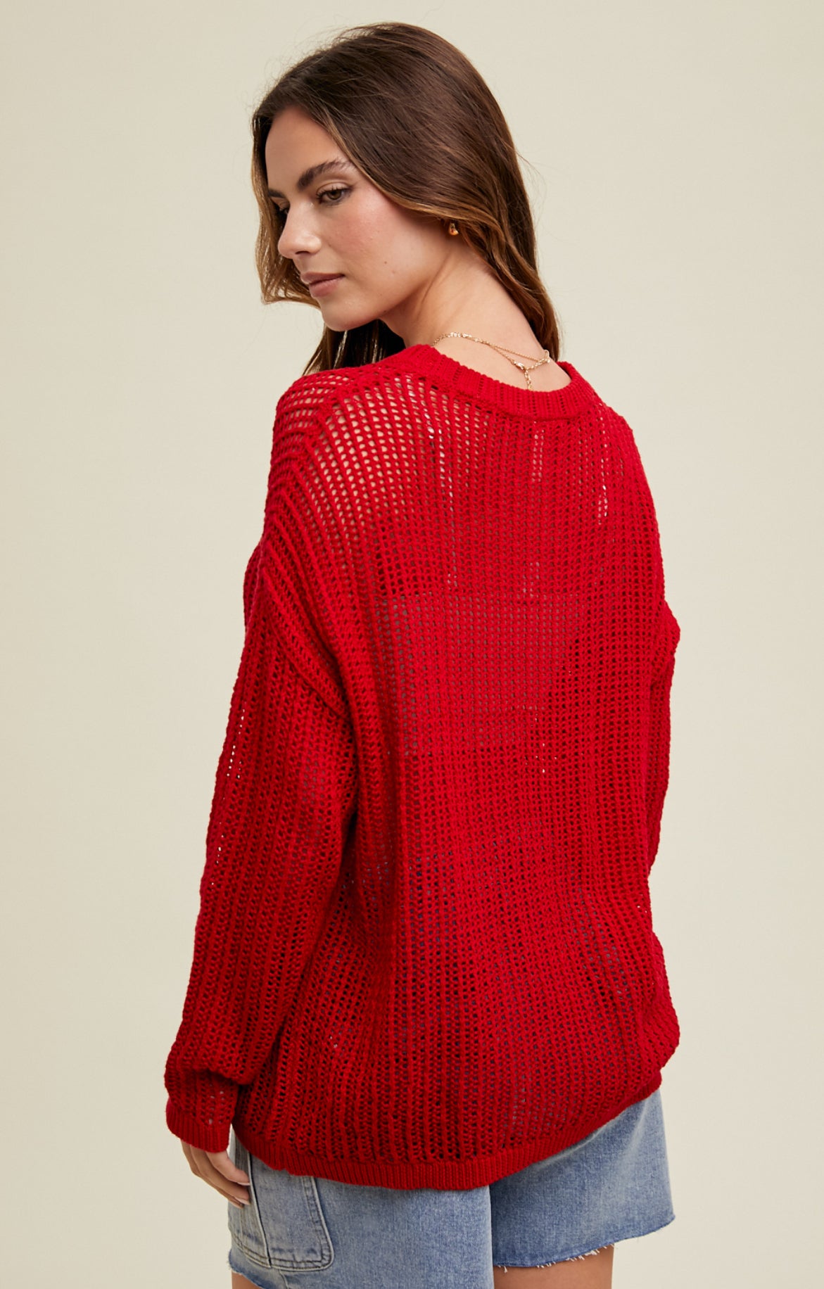 Open knit red sweater