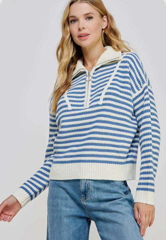 Blue stripe half zip