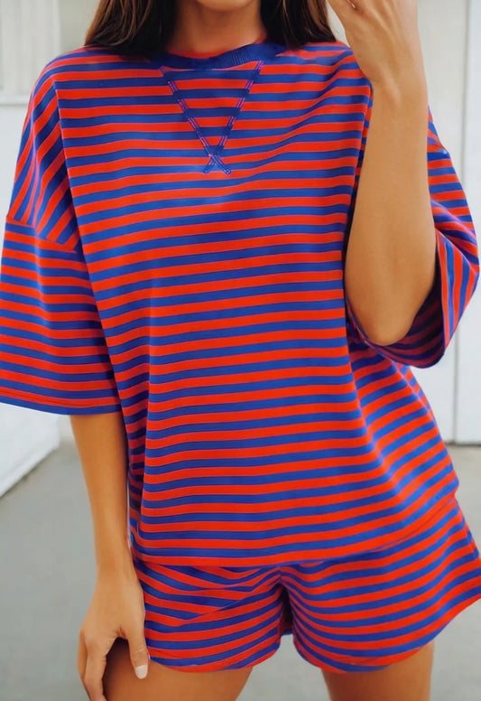 Stripe casual short set
