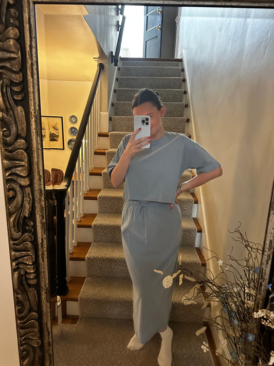 Slate blue skirt set