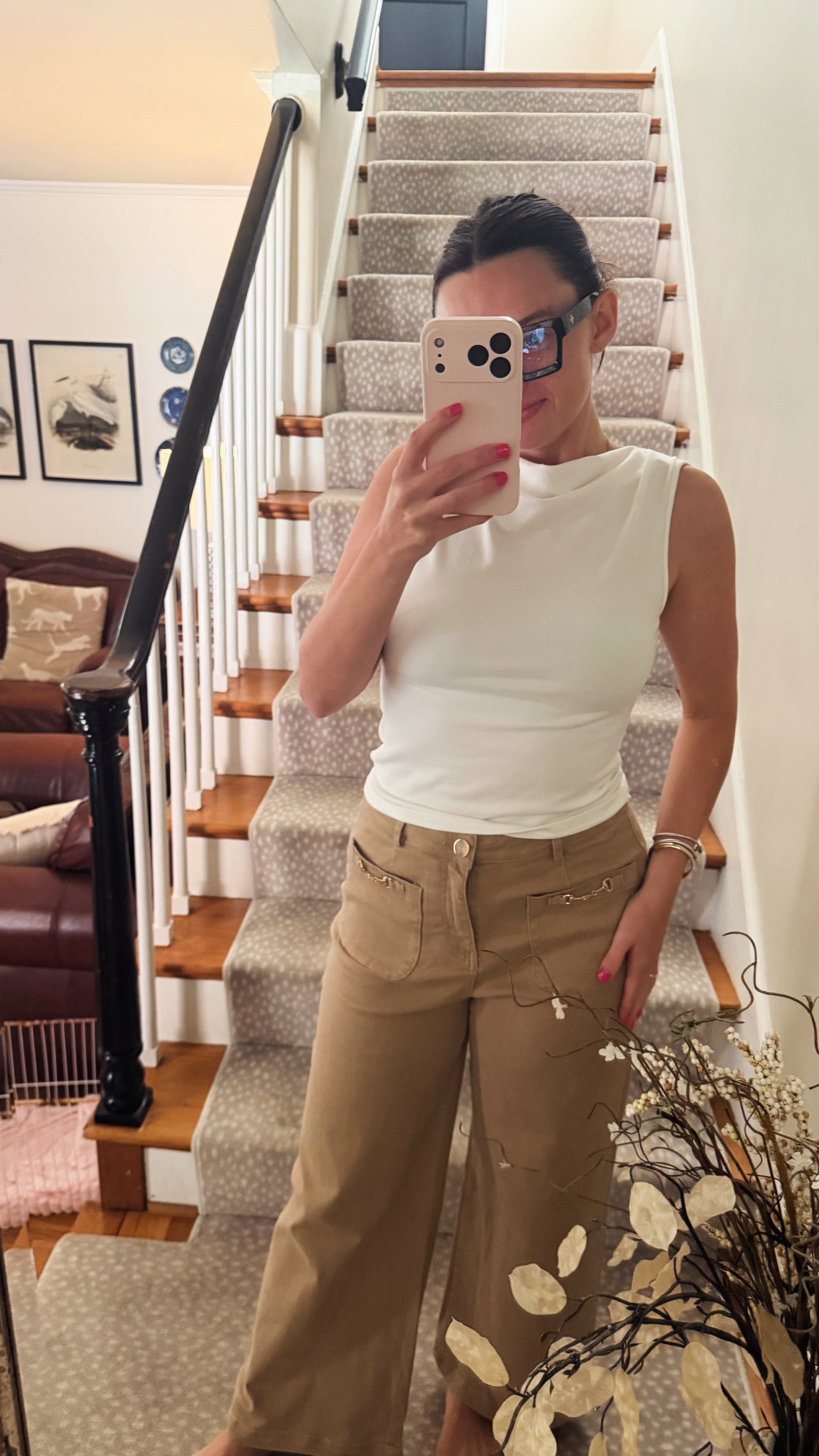 Khaki gold buckle pant