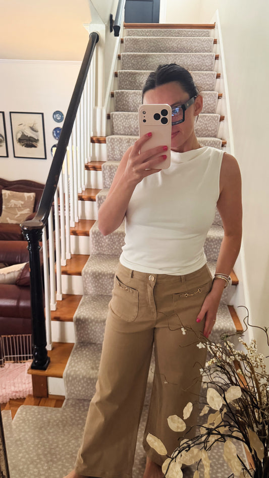 Khaki gold buckle pant