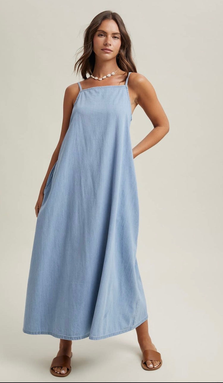 Denim sleeveless maxi