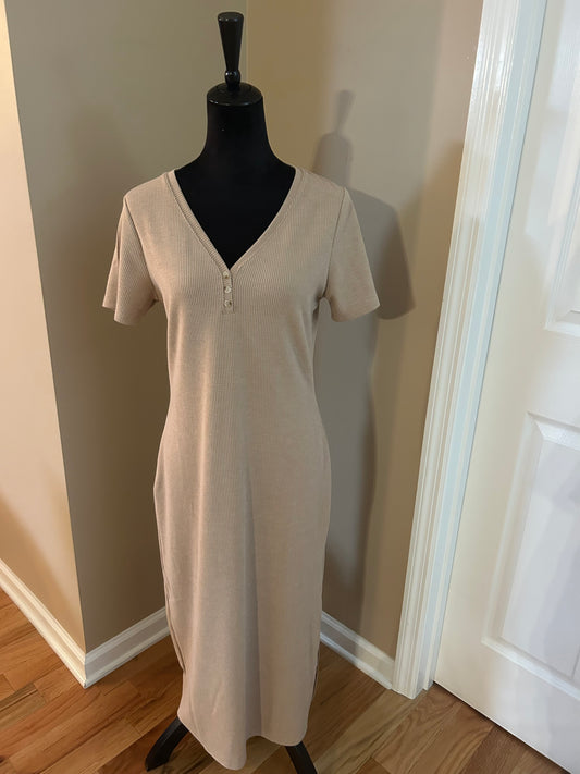 Mocha ribbed midi dress