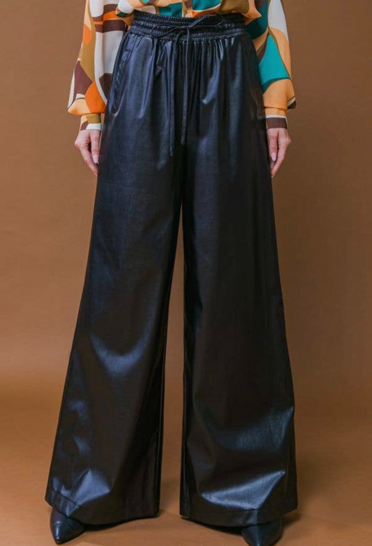 Wide leg faux leather pants