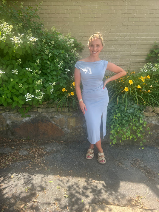 Ice blue fitted dress