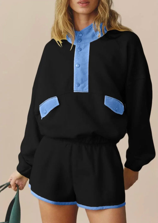 Color block pullover short set