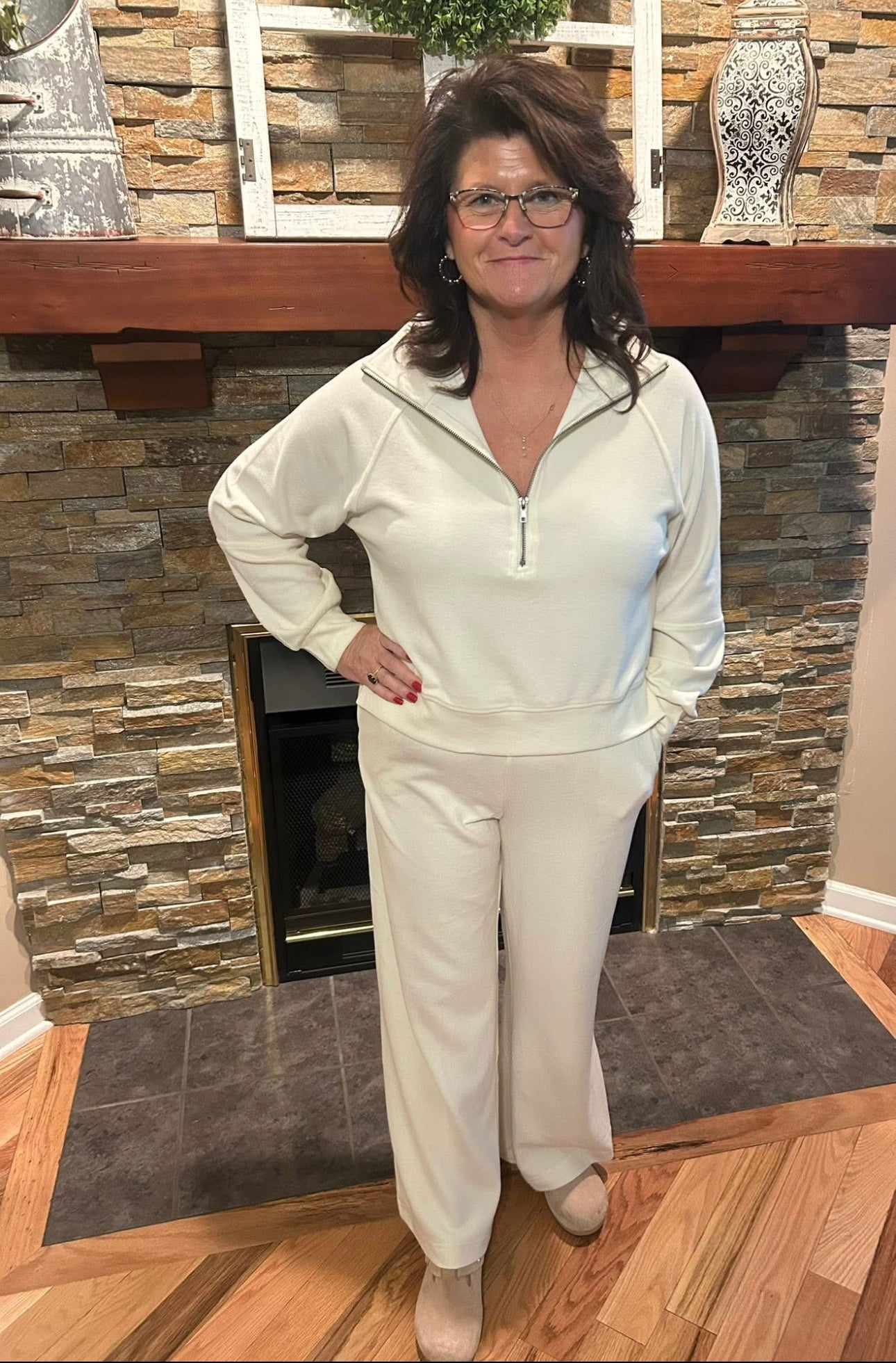 Cream lounge pant set