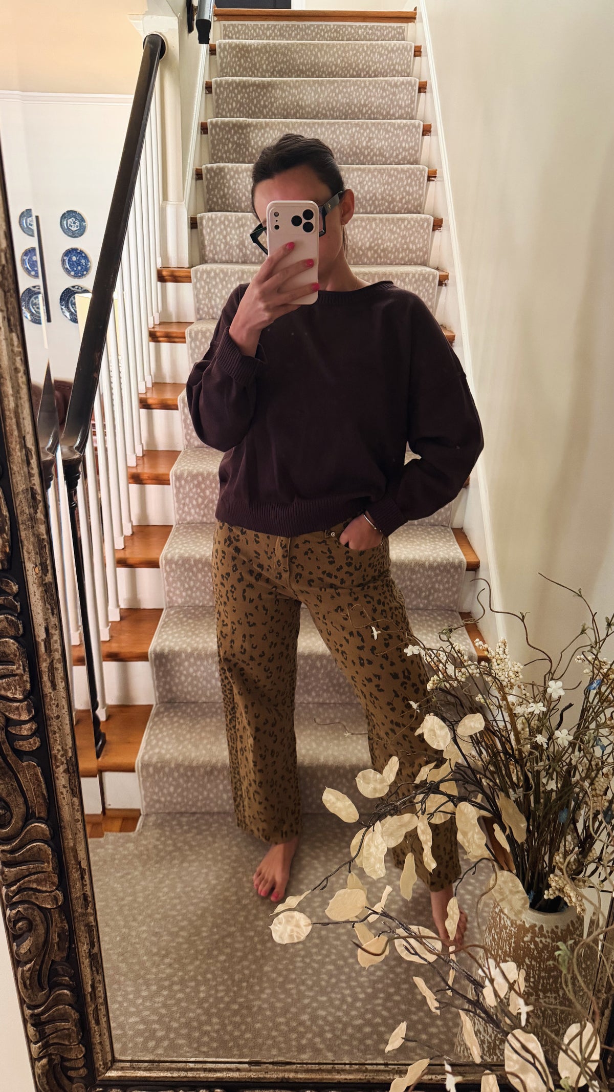 Leopard denim pant