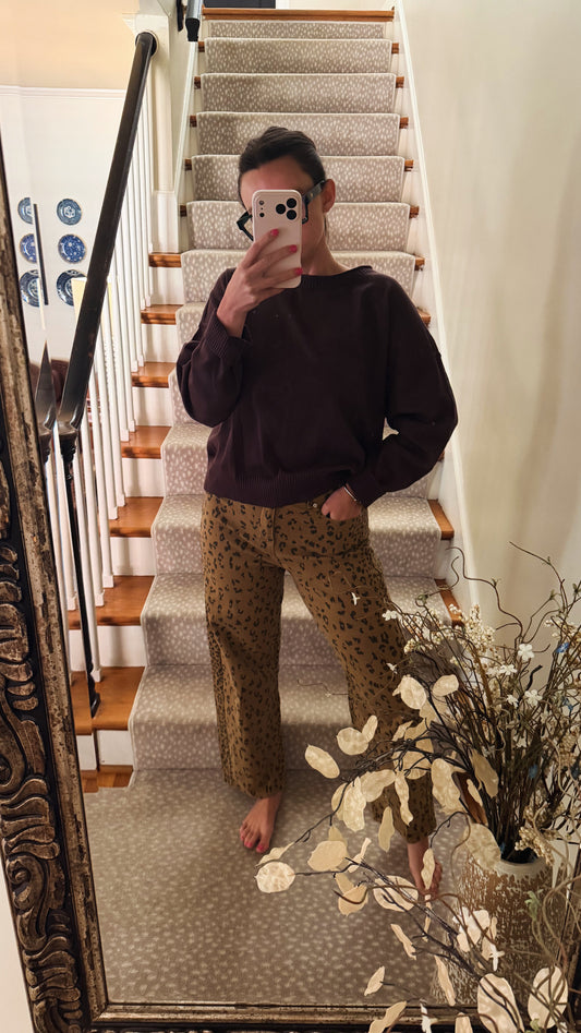 Leopard denim pant